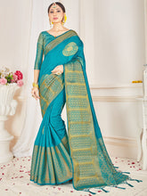 Teal Banarasi Art Silk Woven Saree