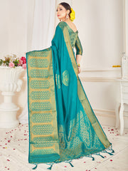 Teal Banarasi Art Silk Woven Saree