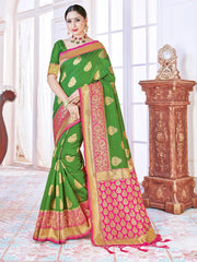 Green Banarasi Art Silk Woven Saree