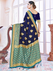 Navy Blue Banarasi Art Silk Woven Saree