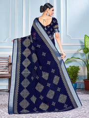 Navy Blue Cotton Silk Printed Saree