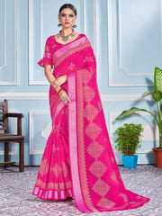 Pink Cotton Silk Printed Saree