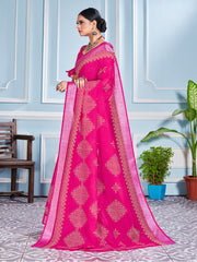 Pink Cotton Silk Printed Saree