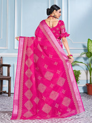 Pink Cotton Silk Printed Saree
