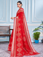 Red Cotton Silk Printed Saree