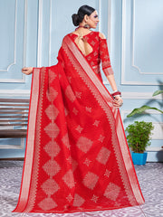 Red Cotton Silk Printed Saree