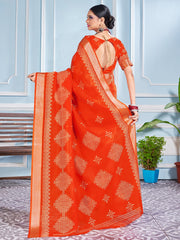 Orange Cotton Silk Printed Saree