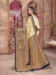 Off White Banarasi Art Silk Woven Saree