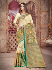 Off White Banarasi Art Silk Woven Saree