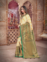 Off White Banarasi Art Silk Woven Saree