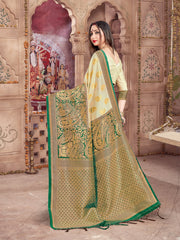 Off White Banarasi Art Silk Woven Saree