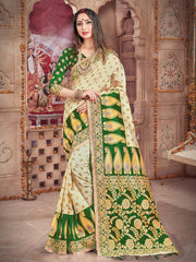 Off White Banarasi Art Silk Woven Saree