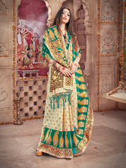 Off White Banarasi Art Silk Woven Saree