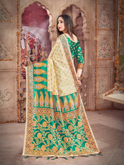 Off White Banarasi Art Silk Woven Saree