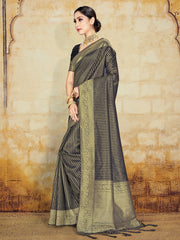 Black Organza Silk Woven Saree