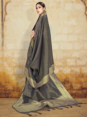 Black Organza Silk Woven Saree