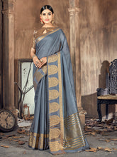 Grey Cotton Silk Woven Saree
