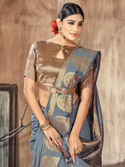 Grey Cotton Silk Woven Saree