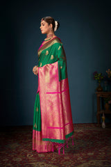 Sari tissé en soie d'art Banarasi vert