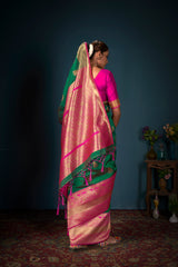 Sari tissé en soie d'art Banarasi vert