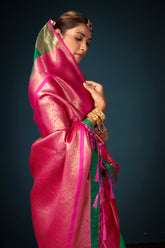 Sari tissé en soie d'art Banarasi vert