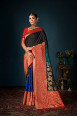 Sari tissé en soie d'art multi Banarasi