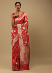 Sari tissé en soie d'art Banarasi rose