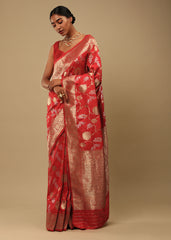Sari tissé en soie d'art Banarasi rose