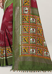 Sari en soie et coton imprimé feuille marron