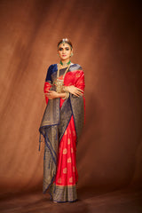 Sari tissé en soie d'art Banarasi rouge