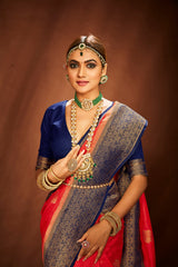 Sari tissé en soie d'art Banarasi rouge