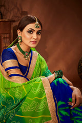 Sari brodé en georgette bleu marine