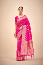 Dark Pink Banarasi Art Silk Woven Saree