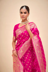 Dark Pink Banarasi Art Silk Woven Saree