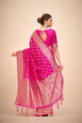 Dark Pink Banarasi Art Silk Woven Saree