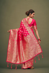 Sari tissé en soie d'art Banarasi rose cerise