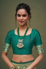 Saree tissé en soie d'art Banarasi vert sarcelle