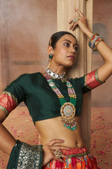 Sari tissé en coton et soie rose corail