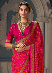 Dark Pink Chiffon Paisley Print Saree-3461