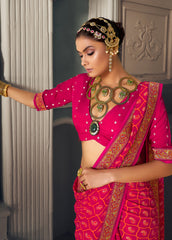 Dark Pink Chiffon Paisley Print Saree-3461