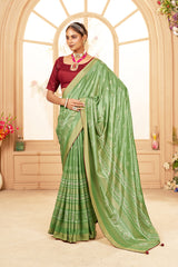 Sari imprimé bandhani en coton et soie vert terne