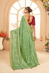 Sari imprimé bandhani en coton et soie vert terne