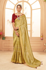 Saree imprimé bandhani en coton et soie cuivré