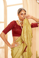 Saree imprimé bandhani en coton et soie cuivré