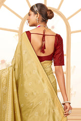 Saree imprimé bandhani en coton et soie cuivré