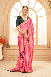Rose Pink Cotton Silk Bandhani Print Saree