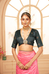 Sari imprimé Bandhani en coton et soie rose rose