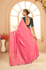 Sari imprimé Bandhani en coton et soie rose rose