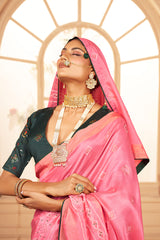 Sari imprimé Bandhani en coton et soie rose rose