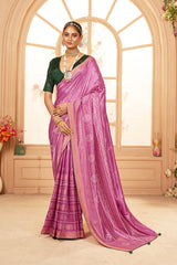 Saree imprimé bandhani en coton et soie rose tulipe